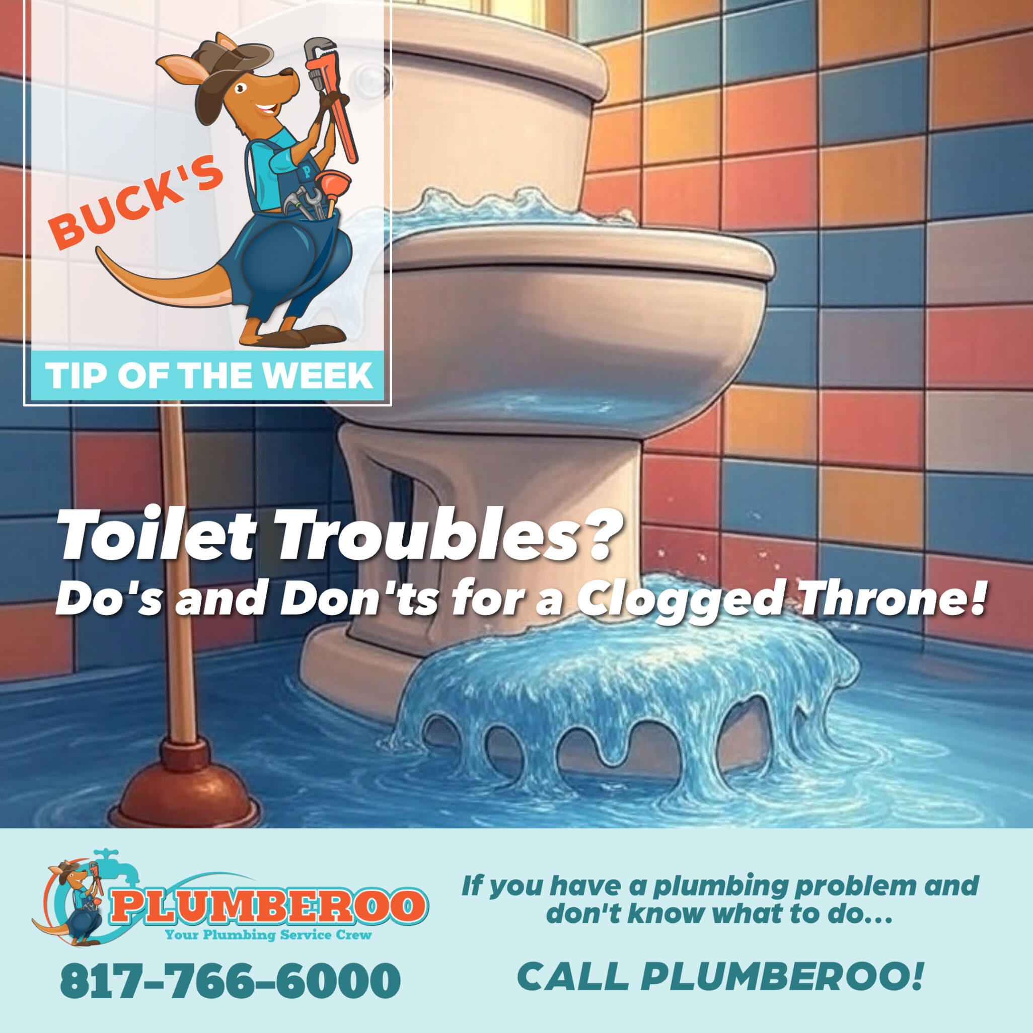 Clogged toilet with water overflowing